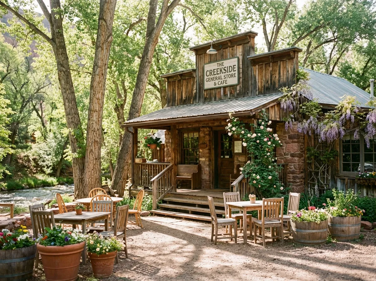 Charming garden cafe under shade trees in Oak Creek Canyon